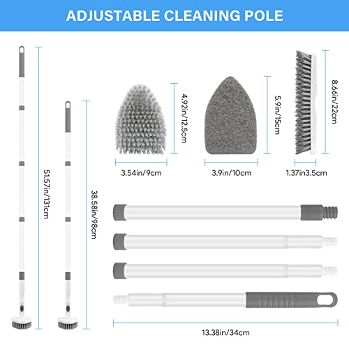 3 in 1 Tub and Tile Scrubber Bathroom Cleaner Shower Cleaning Brush 51.5” Detachable Long Handle, Stiff Bristles Scrub Brush Cleaning Tool for Bathtub Kitchen Toilet Wall Floor Glass