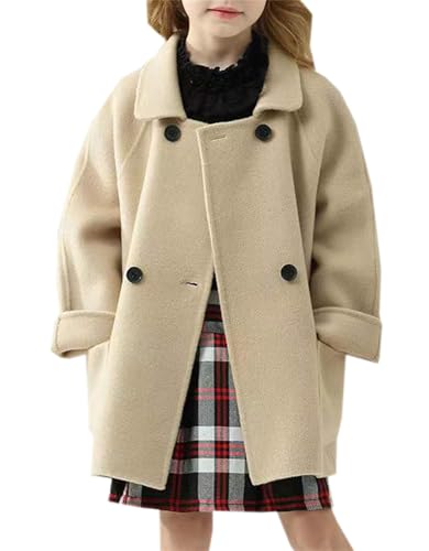 Cromoncent Girls Dress Coat Double Breasted Wool Lapel Peacoat Fall Winter Outerwear, 2-12 Years