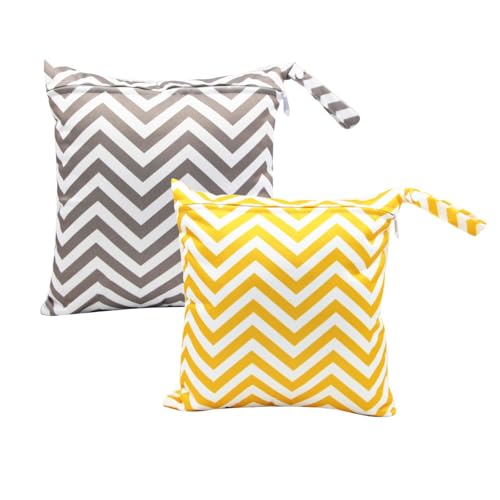Image of eaxin 2 PCs Cloth Diaper Wet Dry Bags Waterproof Reusable Stroller Travel Beach Pool Daycare Soiled Baby Items Yoga Gym Bag for Swimsuits or Wet Clothes-Chevron-11 x 11"