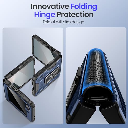Image of VEGO for Samsung Flip 6 Case with Screen Protector [Anti-Peeping][Hinge Protection & Adjustable Kickstand] Full-Body Shockproof Protective Phone Case for Samsung Galaxy Z Flip 6 2024 - Blue