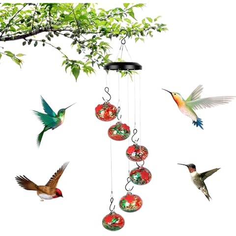 Hummingbird feeders, 2024 New Charming Wind Chimes Hummingbird Feeders, Hummingbird Wind Chime Feeder Garden Decor, Wind Chime Hummingbird Feeder, Hummingbird Feeders for Outdoors Hanging (Red) Cover