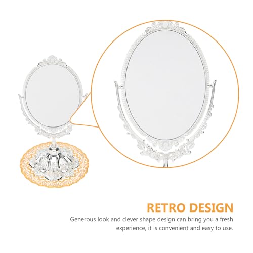 Miroir de maquillage double face rétro en métal argenté - 7