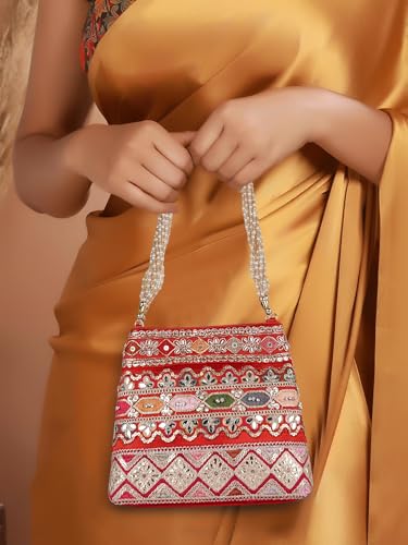 Image of PLANX Velvet SilK Stylish Embroidery Unique Design Traditional Ethnic Wedding Party Handheld Potli For Women | Potli Bag
