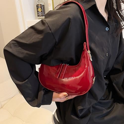 Image of Women's Crescent Leather Shoulder Bag Y2k Purse Red Purse Hobo Handbag 90s Vintage Y2k Bag Clutch Purses (Red)