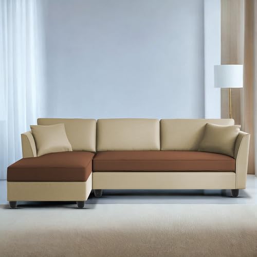 Image of BRAXTON Ruben LHS 4 Seater L Shape Sofa Set for Living Room (Cream Brown Fabric) Premium Fabric Sofa