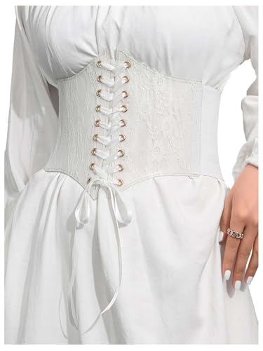 Yalice Women Lace Corset Belt Elastic Wide Dress Belts Vintage Lace-up Costume Waist Accessories for Halloween