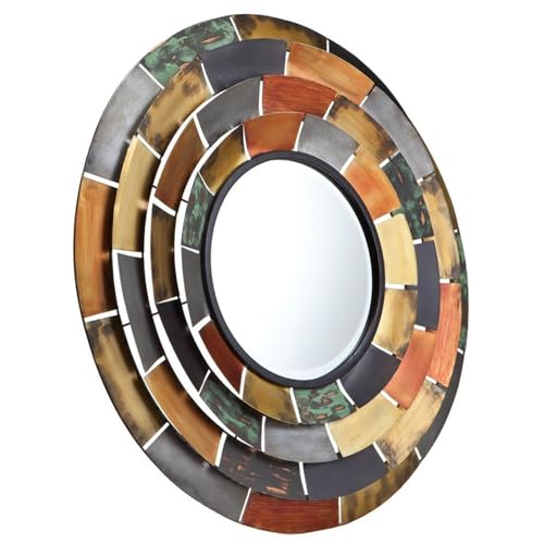 HomeStock Decorative Round Wall Mirror - Beveled Glass & Mosaic