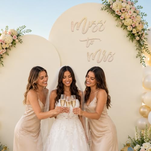 Image of Miss to Mrs Sign, Felt Letter Photo Props for Bridal Shower, Bachelorette Party, Engagement Wedding Balloon Arch (Champagne Gold)