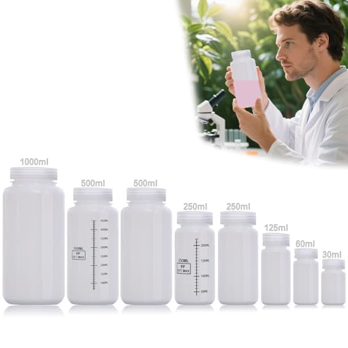 DKBT 3 Stück Weithalsflasche mit Skalierung 250ml Kunststoff Flasche Plastikflaschen Leere Laborflasche Auslaufsicher Durchscheinend aus HDPE-Flasche für Pillenflaschen Wasserprobenflaschen