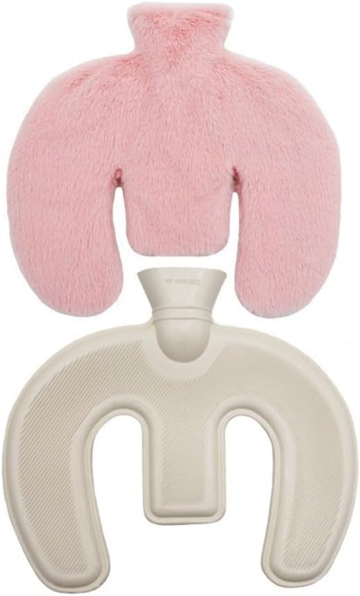 Botella de agua caliente en forma de U, botella de agua caliente para cuello y hombro, bolsa de agua caliente de 1 litro con funda desmontable,