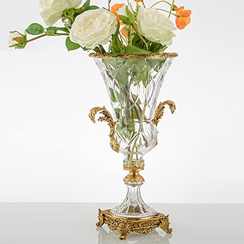 Trofee-Vormige Kristallen Glazen Bloemenvaas, Vintage Koperen Ingelegde Tulpenvaas, Woonkamer Studie Eettafel Licht Luxe Decoratie, Uniek Cadeau - Afbeelding 4