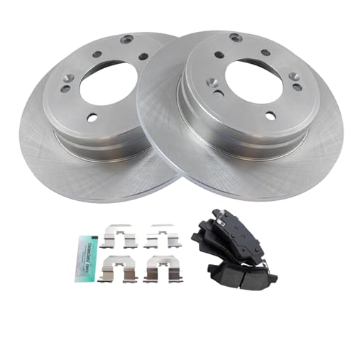 Image of TRQ Rear Brake Pad and Rotor Set Semi Metallic Rotors | For 2012-2017 Hyundai Azera 2011-2014 Sonata 2011-2016 Kia Optima