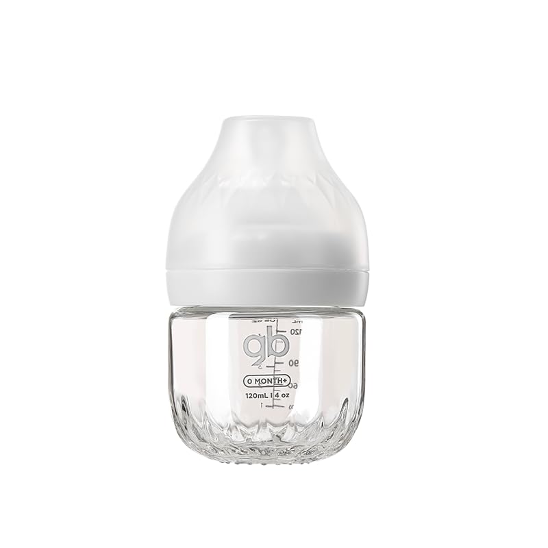 gb Platinum Series Glass Baby Bottle 6oz 180ml, BPA-Free, Anti-Colic, Silicone Pacifier, Wide Neck, Heat-Resistant Borosilicate Glass, for 0+ Months, M-Size Pacifier Leak-Proof, Easy to Clean