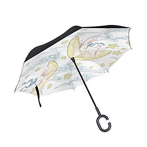 Parapluie inversé avec poignée en C ergonomique et double toile coupe-vent