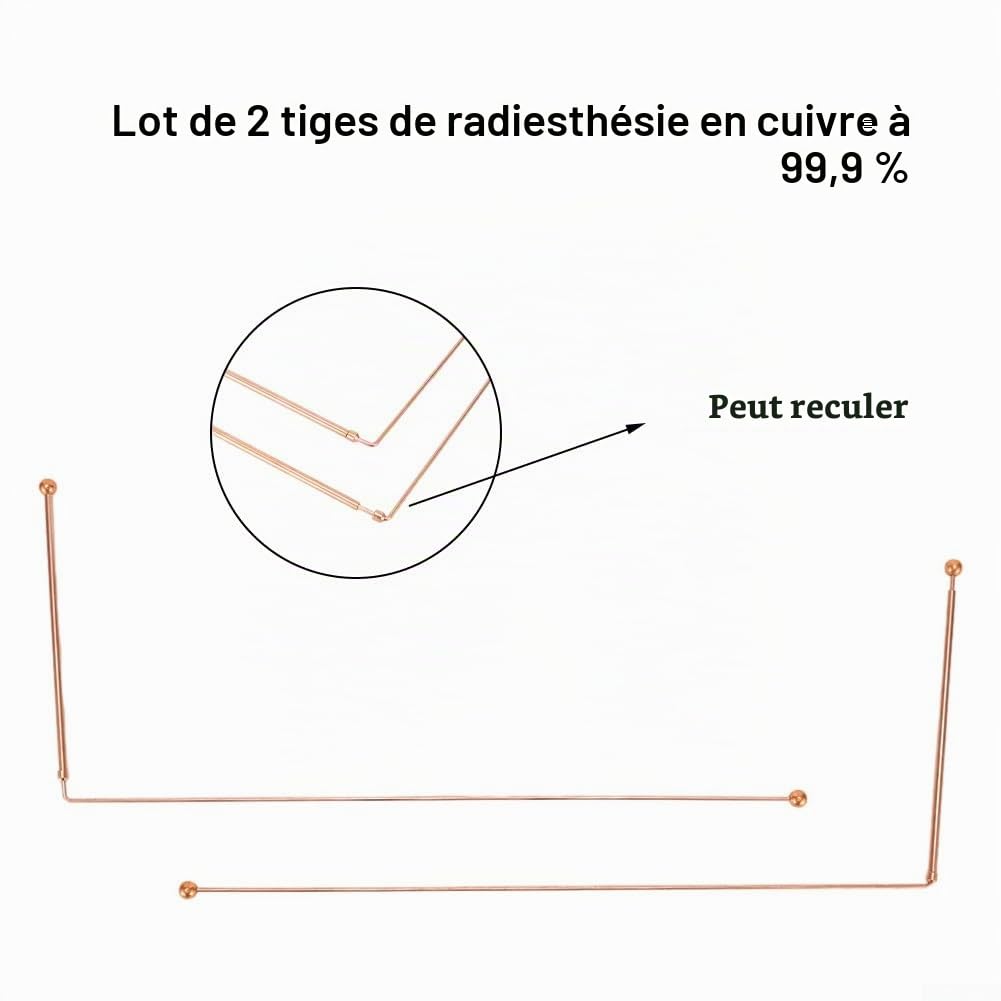 Lot de 2 tiges de radiesthésie rétractables en cuivre à 99,9 % - Instruments de mesure pour détection d'eau et outils de trésor