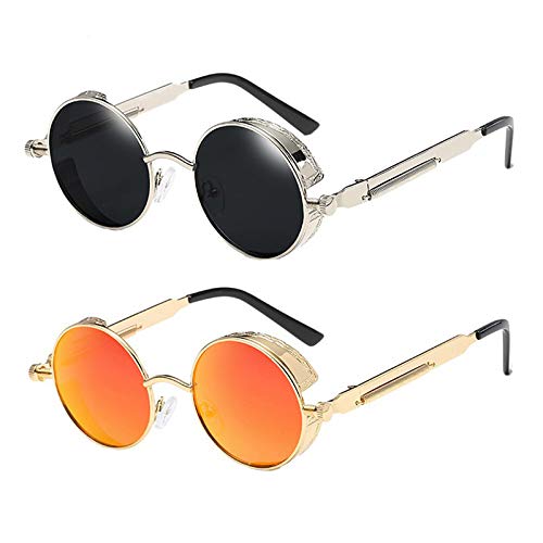 ATOZS2x Sunglasses Steampunk Men Glasses Retro Vintage Sunglasses UV400(Silver+Black&Gold+Orange)