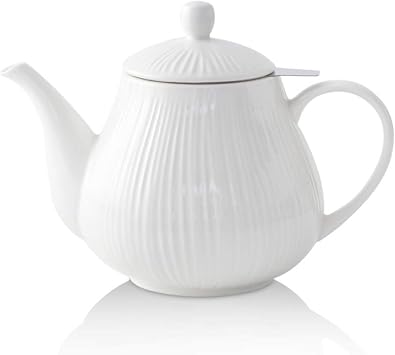 KOOV Ceramic Teapot with Infuser, 40 ounce Tea Pot with Infuser for Loose Tea, Large Enough For 6 Cups, Tea Kettles, Non-Electric Cream