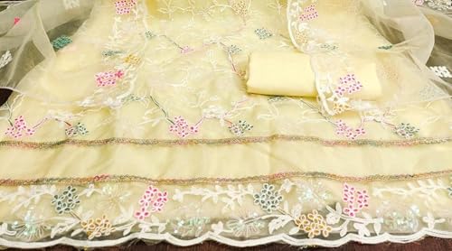 Image of Women's Organza Silk Embroidery Unstitched Salwar Suit Dress Material