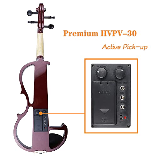 Diorrin Full Size Electric Violin Set, 4/4 Solid Wood Silent Fiddle For Beginners, Wine Red Metallic Varnish With Ebony Fittings #TOP2