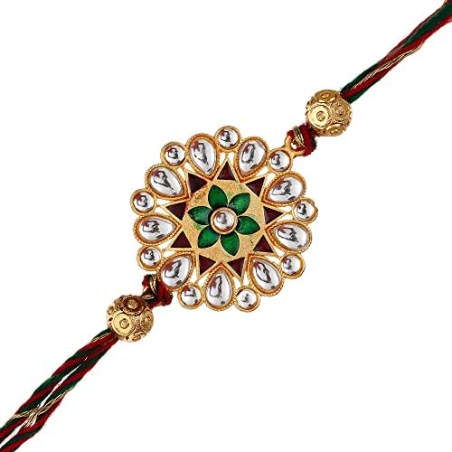 eCraftIndia Multicolor Beautiful Floral Designer Kundan Rakhi, Happy Rakhi Wooden Cutout with Roli Chawal Pack - Rakhi for Brother, Bhaiya, Bhai (B0D1C9XGY6) Amazon Price History, Amazon Price Tracker
