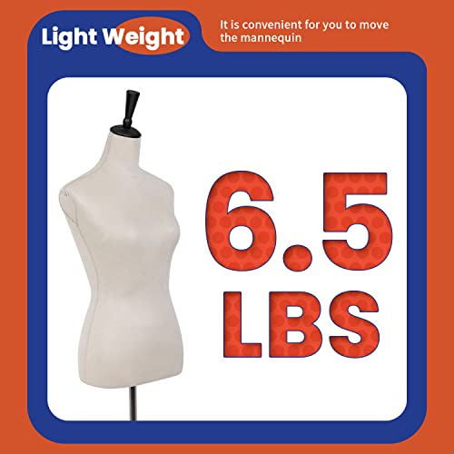 59-67 Inch Female Mannequin, Torso Sewing Mannequin Dress Form Mannequin Body Adjustable Dress Mannequin With Stand Wood Base For Sewing Counter Window Display (Beige) #TOP3