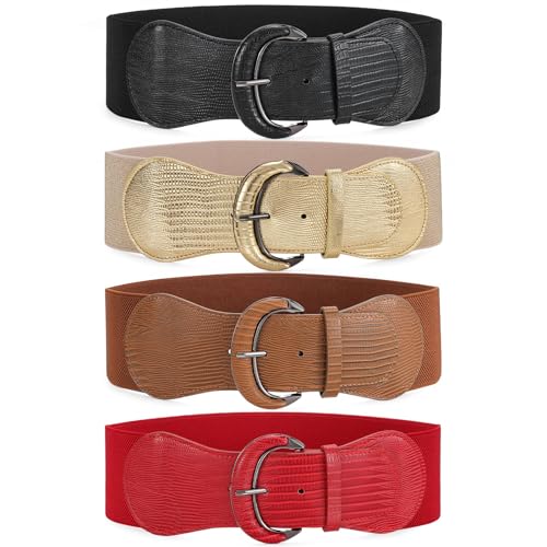 Image of WHIPPY 3 Pack 4 Pack Women Wide Elastic Waist Belt Vintage Stretchy Belt Waistband for Ladies Dresses