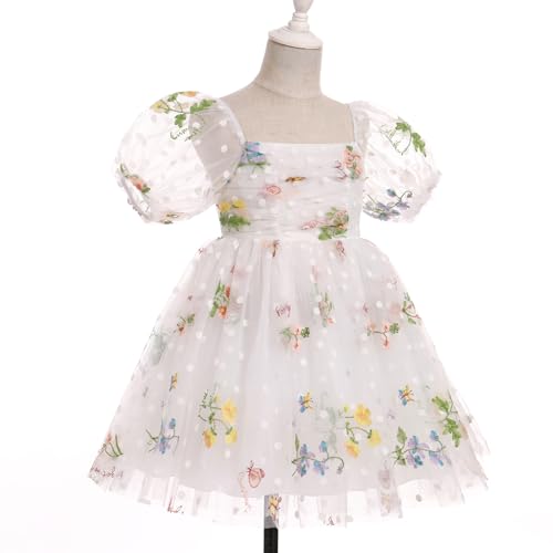 Toddler Flower Girl Wedding Dress Floral Embroidery Sheer Sleeve 2nd 3rd Birthday Outfits Princess Pageant Tulle Dress4