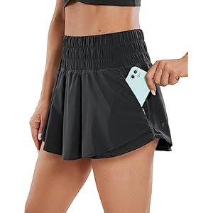 CRZ YOGA Athletic Shorts for Women High Waisted Flowy Ruffle Skirt Overlay Workout Running Tennis Shorts Zip Pocket