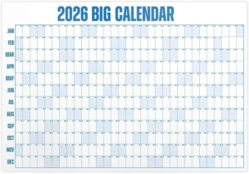 YRQX The Big Calendar 2026 Dry Erase 12 Months Large Calendar 2026 Wall Calendar Full Yearly One Page with Pen and Colored Stickers 43 x 33 Inch (Blue)