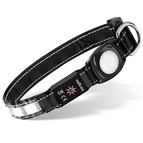 Tavaler Leuchthalsband Hund USB Aufladbar Hundehalsband Leuchtend Große Kleine Hunde IPX7 Wasserdicht LED Hundehalsband mit Airtag-Silikonhülle und 9 LED Modi Halsband Hund Leuchtend (M) Cover