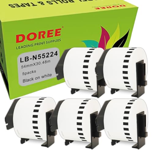 5×DOREE DK-N55224 DKN55224 54mm x 30.48m Continuous Lenghth Non-Adhesive White Label for Brother P-Touch QL-650TD, QL-700, QL-710W, QL-720NW, QL-800 (5 Packs)