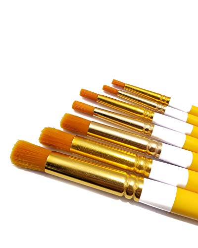 Image of Definite Wooden Yellow Handle Paint Brush Sets for Beginners & Intermediate (Indian Brushes) (Taklon Bristles, Stencils)