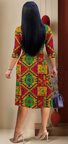 Image of Womens Plus Size Summer Dresses Sexy V Neck Midi Dress Faux Wrap Dress 3 /4 Sleeve Boho Casual Floral A-Line Skirts