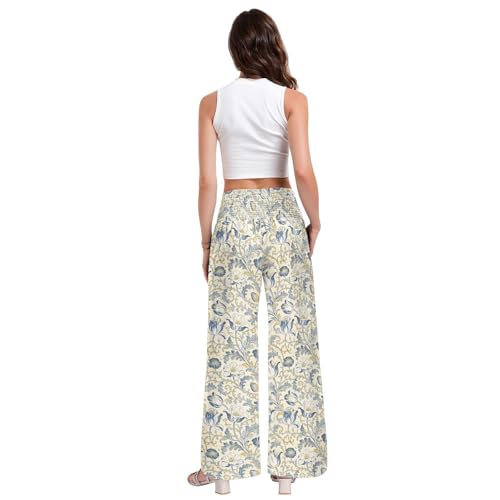 Pantalon de détente extensible style William Morris jaune bleu - 4