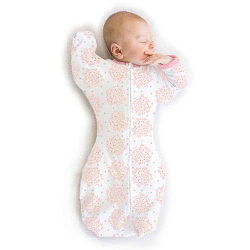 Image of SwaddleDesigns Transitional Swaddle Sack, Arms Up Half-Length Sleeves & Mitten Cuffs, Swaddle for Newborn Transition to Baby Sleep Sack Wearable Blanket, 3-6 Month, 14-21 lb, Heavenly Floral Pink