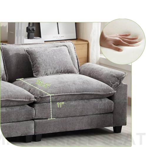 Image of Modern U Shaped Sectional Sofa, Plush Chenille Upholstery, Extra Deep Seats with Throw Pillows for Living Room Office Hotels (Grey)