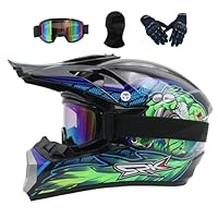 Motorradhelm MTB Helm Fullface Kinder 7-14, Motocross Herren Damen, Jugend Integralhelm Crosshelm Motorrad MTB Enduro Quad ATV Downhill Helm, Mit Brille Handschuhe(Blue,S(52-53CM))