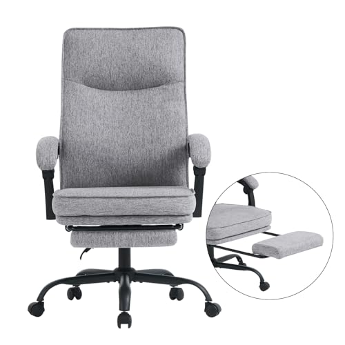 Bürostuhl ergonomisch mit Fußstütze, 90-135° neigbar Schreibtischstuhl, Stoff Drehstuhl, Höhenverstellung und Wippfunktion, Mittagspausenfunktion, Chefsessel für Büro und Zuhause, 150 kg belastbar