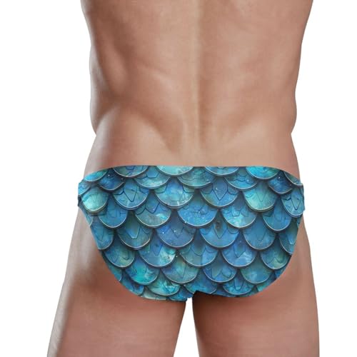 Men's Blue Mermaid Scale Swim Briefs Bikini Swimsuit S 202b33294