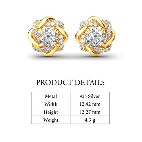 Image of Jeulia Flower Rose Gold Plated Earrings 925 Sterling Silver Cushion Cut Cubic Zirconia Stud Earrings for Women