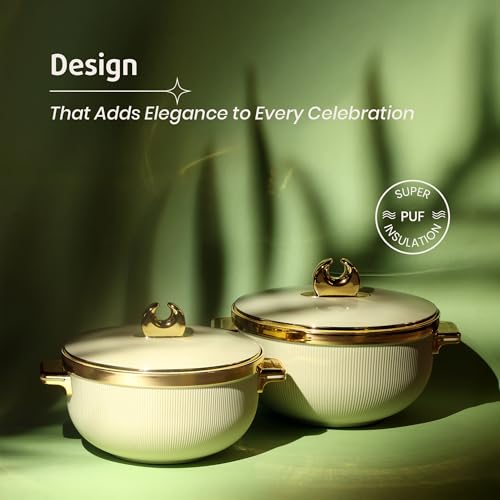 Image of SELVEL Royal Linex Casserole Collection | Insulated Hot Cases | Stainless Steel Inner | BPA-Free | Brown & Lime Green | (Royal Linex Casserole - Lime Green, Set of 2 (600ml + 1200ml))