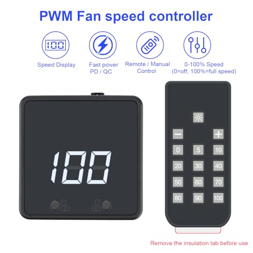 Image of Remote 4 Pin 12V PC PWM USB Fan Controller with 4 Pin 3-Way Splitter | Digital Speed Adjustment Display, Powered by 12V USB C Type-C PD QC, Max Total Output 60W