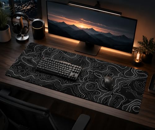 Image of AQQA Large Mouse Pad Mat(29.5X16 In)Gaming Mouse Pad With Non-Slip Rubber Base,Background Topographic Map Lines Contour Geographic For Gaming Office Laptop Computer Men Women