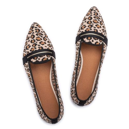 Image of Frank Mully Women's Casual Loafer Flats Slip On Loafer Shoes Comfortable Knit Flat Shoes Classics Pointy Toe Loafer Flats,for Work,Travel