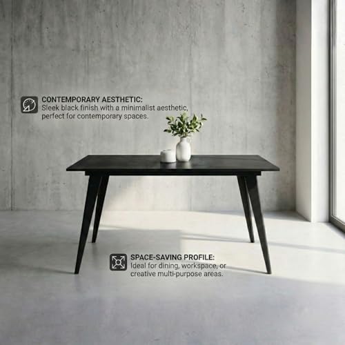 Image of FFO IRONCORE Dining Table with 1 Year Warranty | Modern Rectangular Dining Table for Home & Kitchen | Engineered Wood Top & Heavy Metal Tapered Legs | Matte Black Finish DIY.