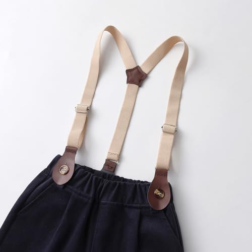 Image of Christmas Toddler Kids Boys Gentleman Clothing Sets Long Sleeve Cartoon Bowtie Shirts+Suspenders Pants Suits
