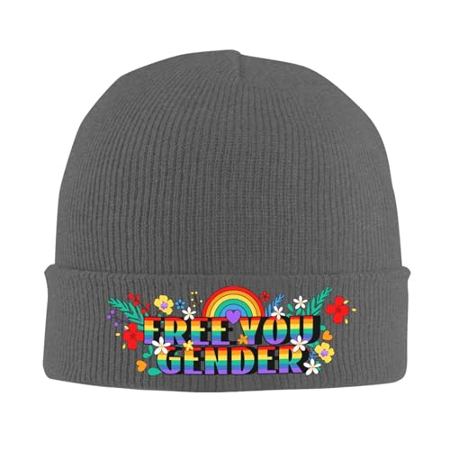 Unleash Your Gender Rainbow Slogan Beanie Hat Knit Cuffed Hats