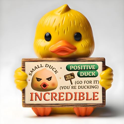 GoGnome Cute Resin Duck Figurine Holding Inspirational Sign – Small Positive Animal Decoration, Handmade Tabletop Decor – Perfect Funny Gift for All Age & Any Occasion (Duck)