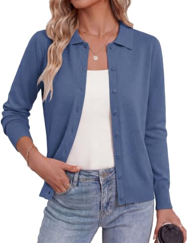 GRACE KARIN Lightweight Long Sleeve Cardigan Sweaters for Women,Dark Blue,L