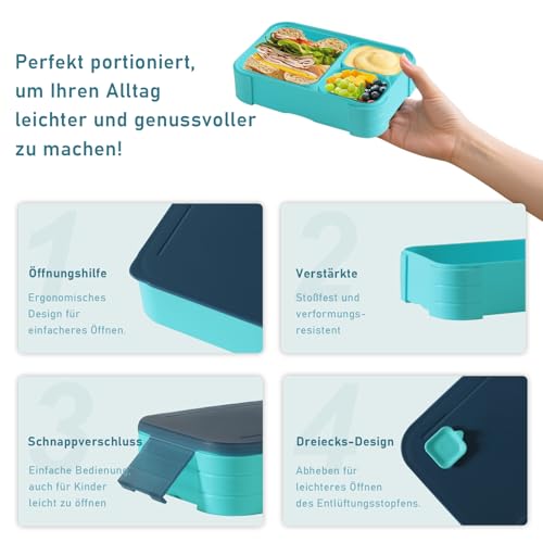 Swkien Brotdose Kinder mit Fächern, Auslaufsichere Lunchbox Bento Box Kinder, 1100ml 3 in 1 Jausenbox mit Fächern… – Ansicht 5
